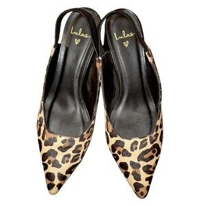 Lulus Bixby Leopard Calf Hair Leather Pointed-Toe Slingback Pumps Animal Print